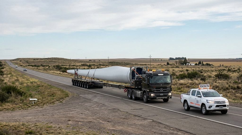 Durante agosto de 2026, trasladan palas eólicas de más de 70 metros desde Bahía Blanca (03/09/2026)