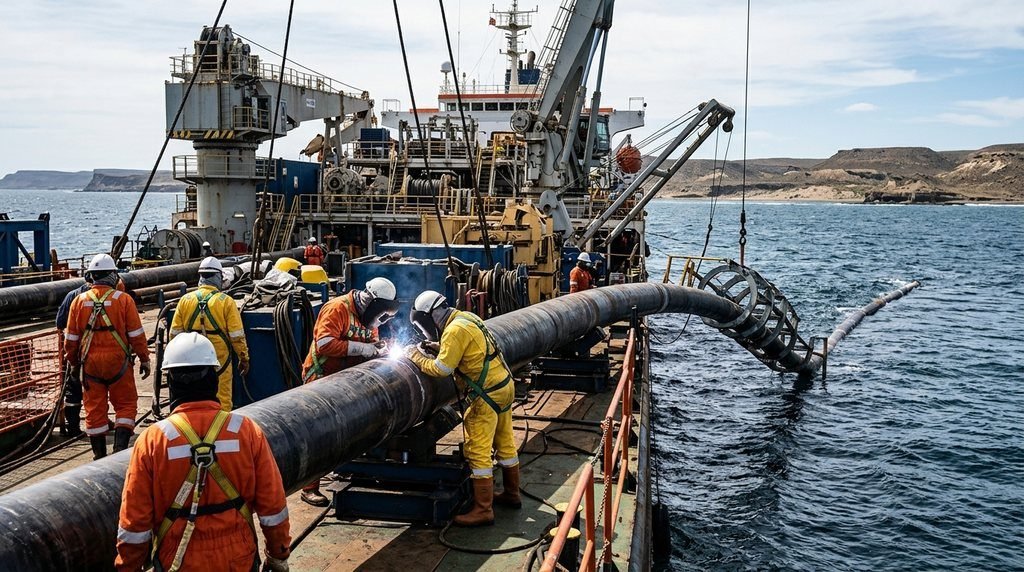 Río Negro fiscalizó la soldadura del ducto offshore de VMOS frente a Punta Colorada (11/09/2026)